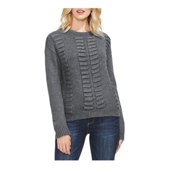 Vince Camuto womens lace through detail cotton blend grey sweater size Large - Picture 1 of 10